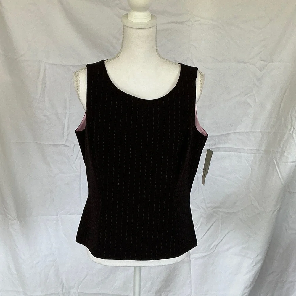 Three Piece Liz Claiborne Black Suit with Pink Pinstripes and Pink Lining - Picture 5 of 15